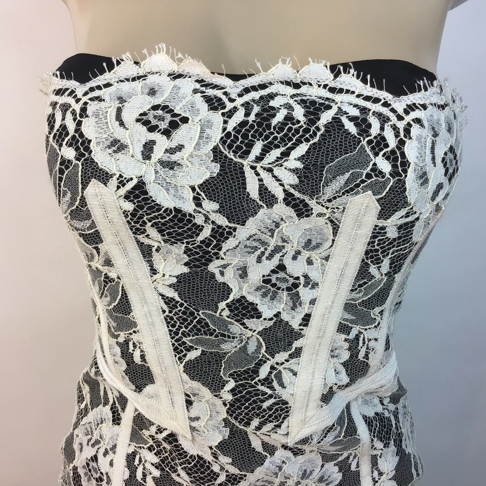Karen Millen England Dress Black and white lace strapless party gown Size 6